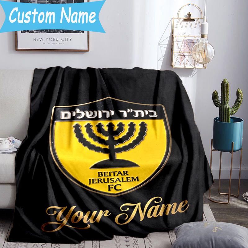 Custom Name Jerusalem Fc Logo Design Flannel Blanket, Use for Birthday/Holiday Gift, Soft Blanket for Sofa/Bed/Camping/Office, Home Decor