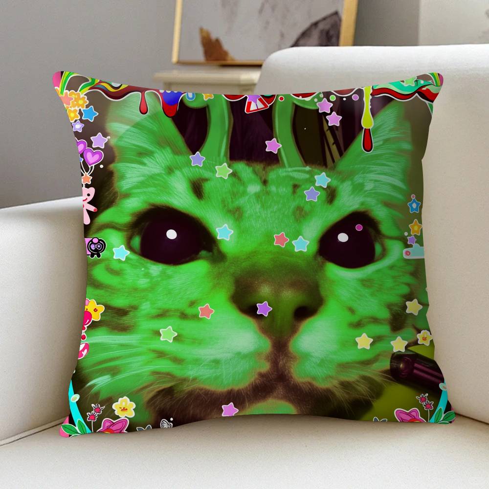 Cute Funny Green Alien Cat Pillow Cover Design Cushion Cover Decor Holiday Decorati