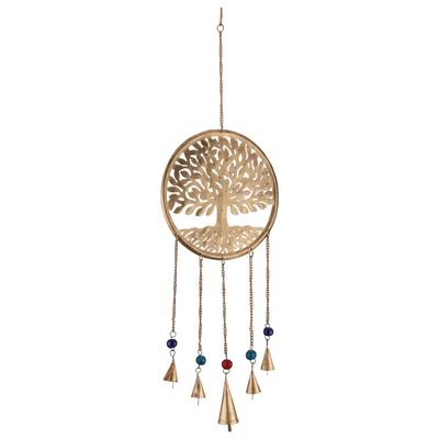 Großes 20-Zoll-Goldener Lebensbaum-Windspiel mit Glocken, Spirituelle Boho-Gartendekoration für eine beruhigende Außenatmosphäre und Zen-Meditationsräume
