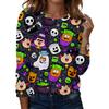 Women's Casual Long Sleeve Round Neck Top with Halloween Print for Party