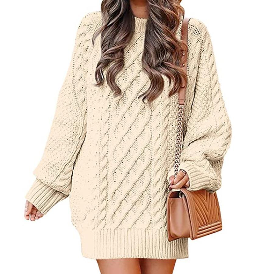 Neuer Grobstrickpullover für Damen, Lockerer Schnitt, Hoher Kragen, Oversized, Unifarben