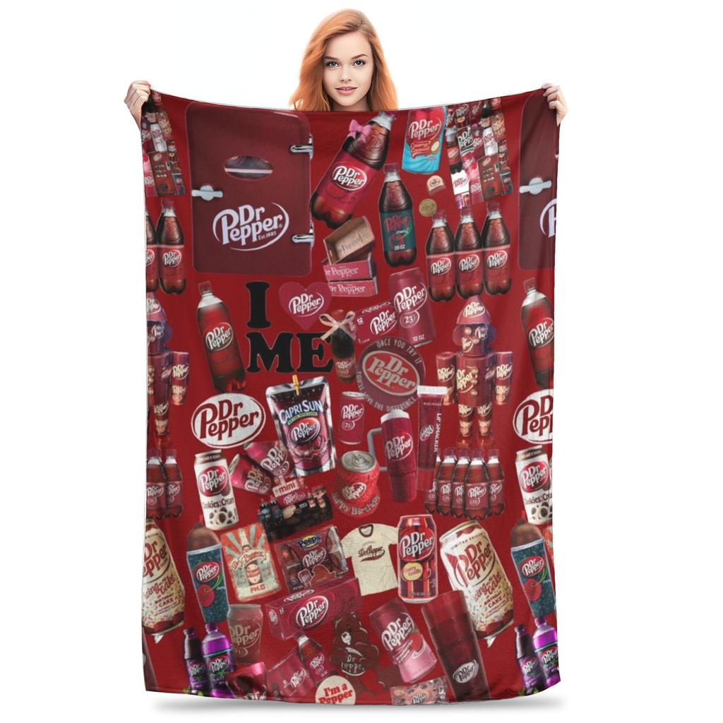 Dr Pepper Ribbon Blanket Flannel Summer Air Conditioning Drink Portable Warm Throw Blankets for Home Couch Plush Thin Quilt