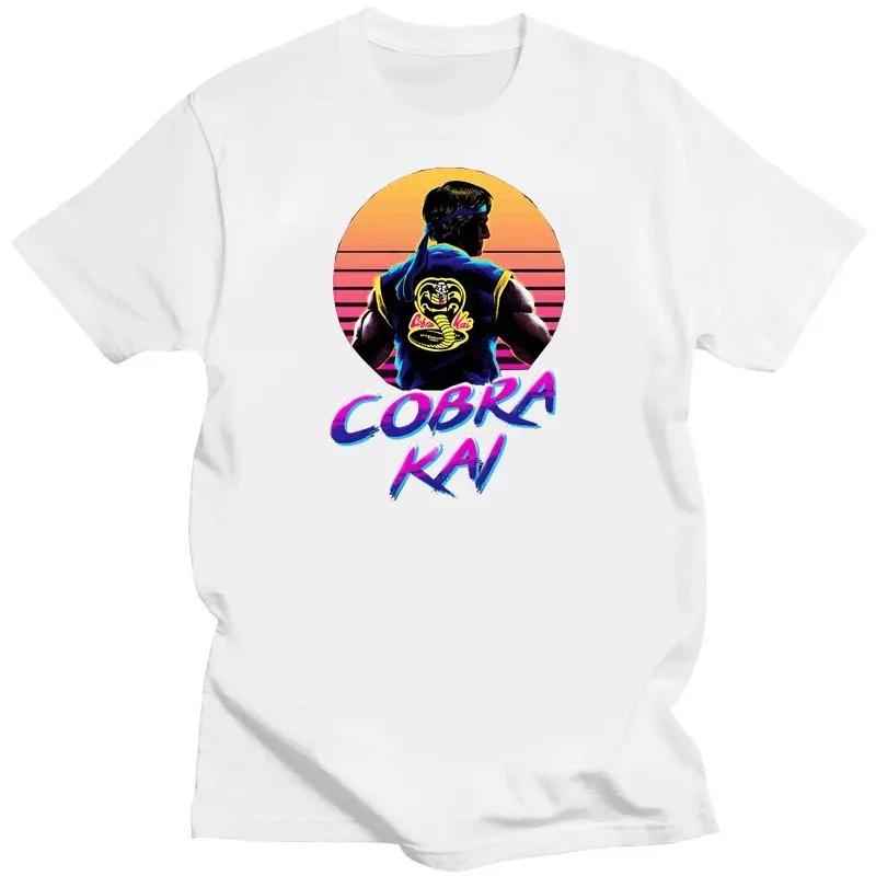 Vintage Cobra Kai T Shirt Men Tshirt Unique Tee Short Sleeved Karate Kid Strike First Strike Hard No Mercy Tops Ropa Hombre