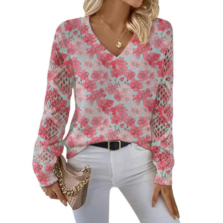 V-Neck Eyelet Print Sweater - Style HS-LY52