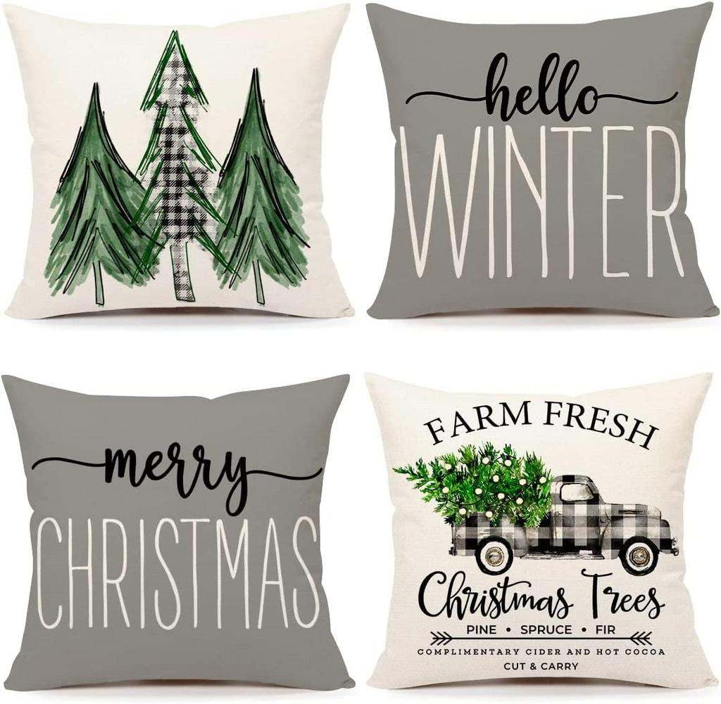 New Christmas Decoration Christmas Pillowcase 18 X 18 Inch Set of 4 Christmas Collection Cushion Pillowcases Custom Zipper Squar