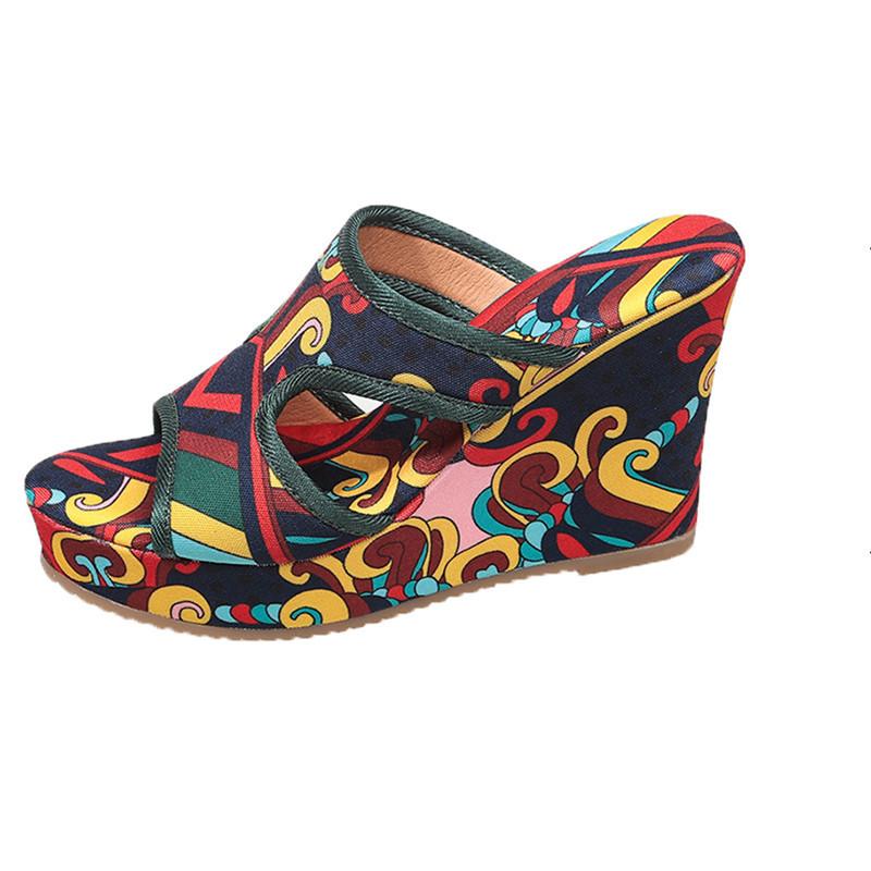 

Large size sandals women s ethnic style 2025 summer new breathable printed open-toed Roman cool slippers 35 красный