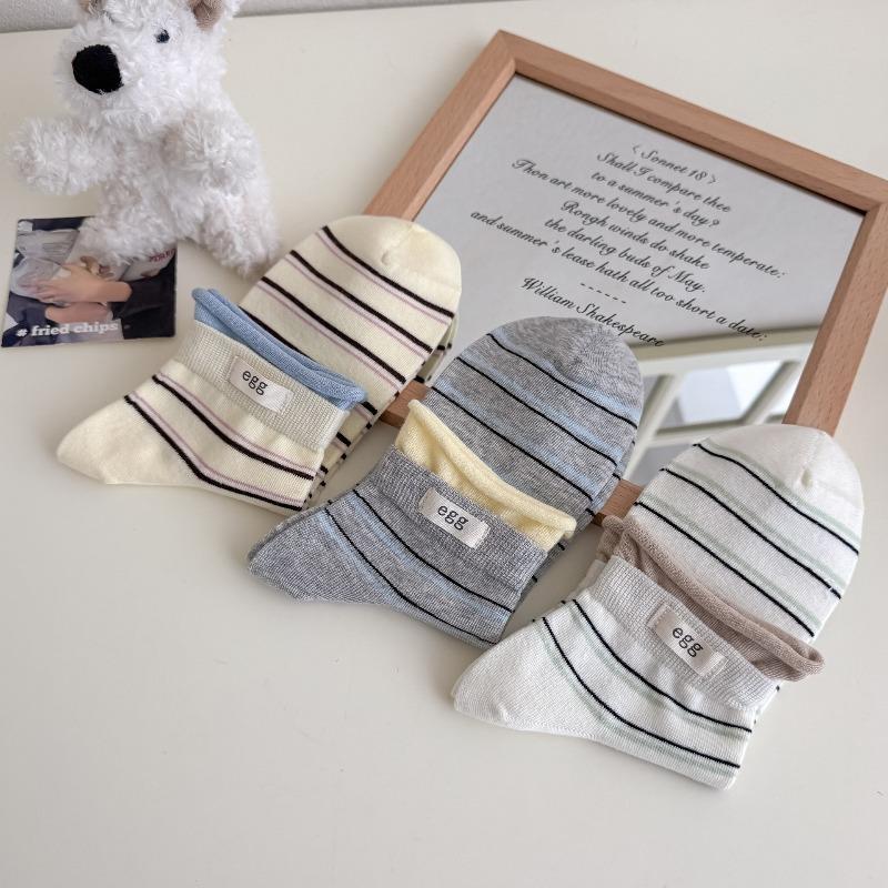 Sock Children's Short Socks, Summer and Spring Rolled-edge Striped Thin Summer Girls' Versatile Short Tube Socks