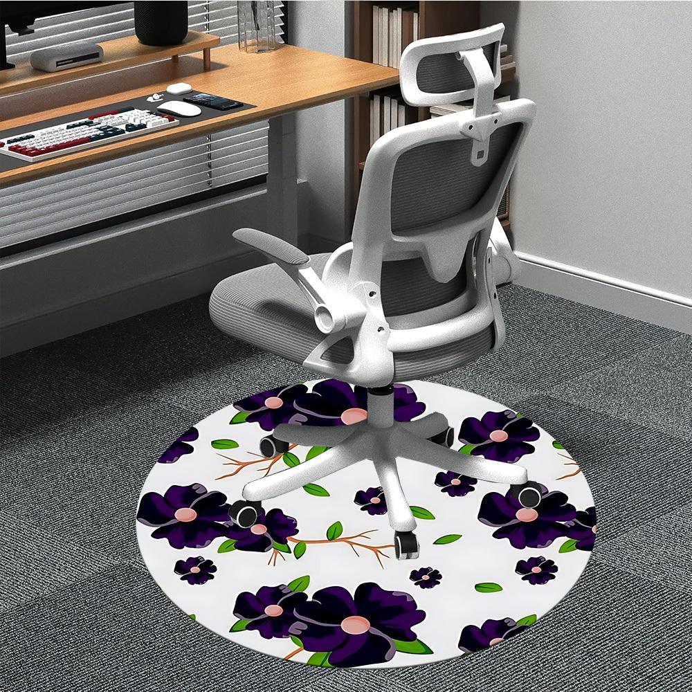 

1PC Purple Flower Print Chair Carpet for Office, Indoor Non-Slip Washable Carpet, Soft Comfortable Mat For Office Room yy250930267 80cm by 80cm