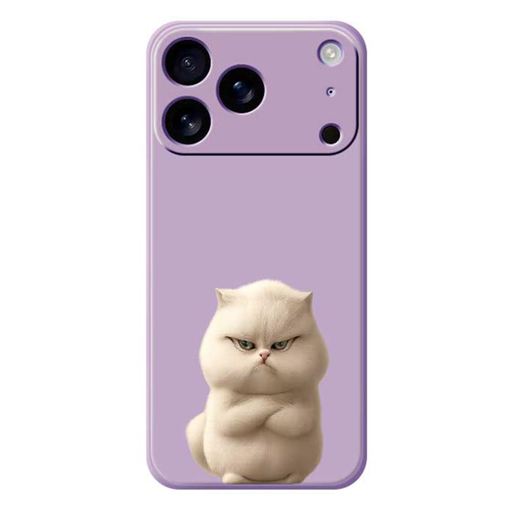 For iPhone 17 Pro Case Angry Cat Pattern Printing Straight Edge TPU Phone Back Cover