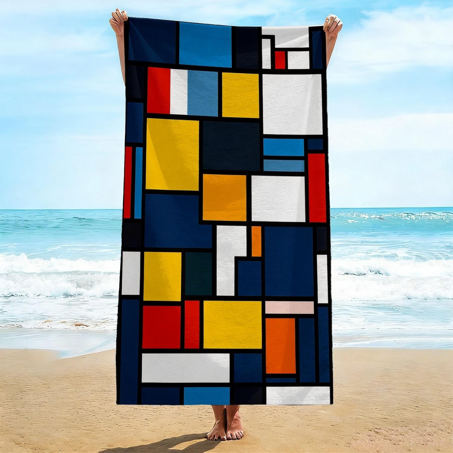 

Mondrian Style Geometric Color Block Towel, Oversized Soft Quick Dry for Seaside Pool W40*H60(CM)