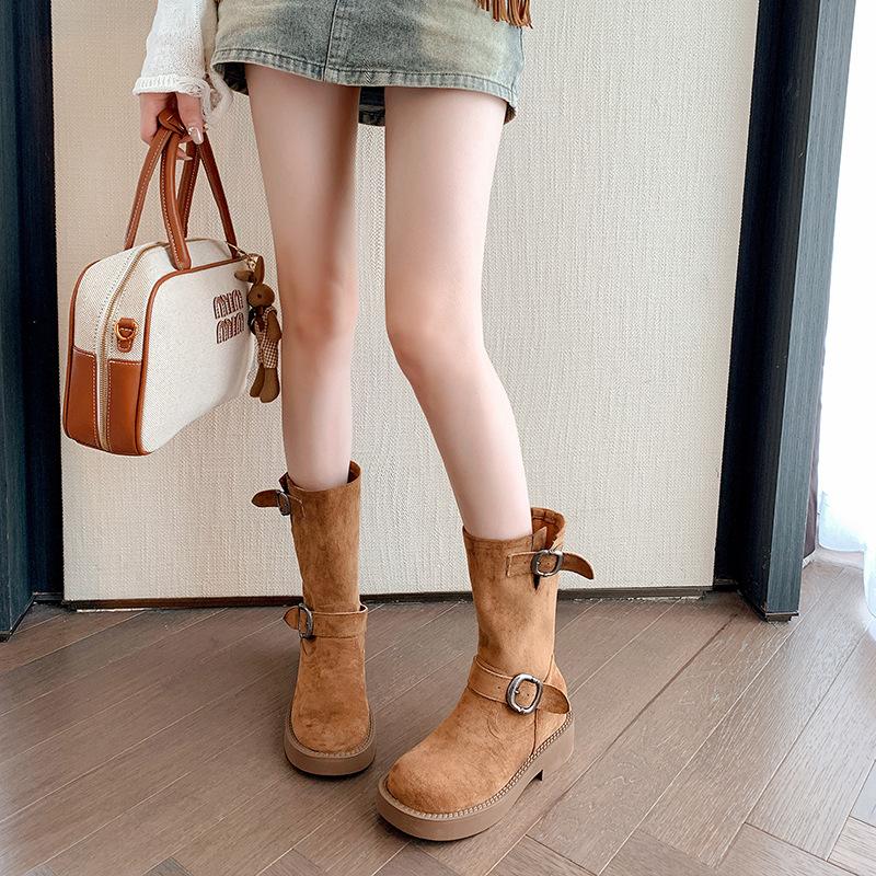 Fashion New Women Boots Chunky Heel Mid Calf Western Cowboy Retro Stacked Boots Thick Platform Lifts Fashion Shoes