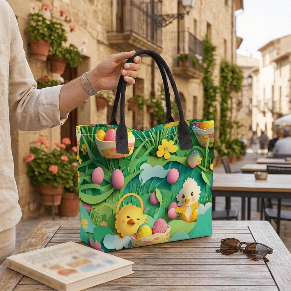 Easter Cute Chick Print Tote Bag Casual Large Capacity Handbag for Daily Use