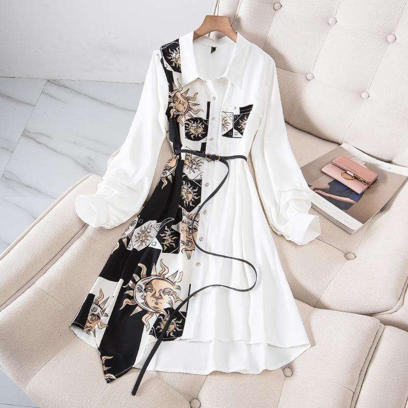 

Женское корейское модное винтажное элегантное платье-рубашка с длинным рукавом и поясом, деловое повседневное офисное женское нерегулярное платье миди M