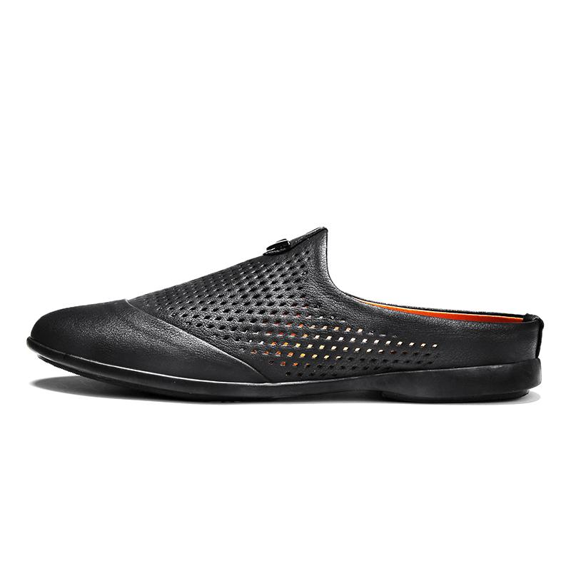Summer Men Shoes Casual Brand Half Shoes For Men Loafers Genuine Leather Half Slipper Breathable Slipon Lazy Flats Men Moccasins