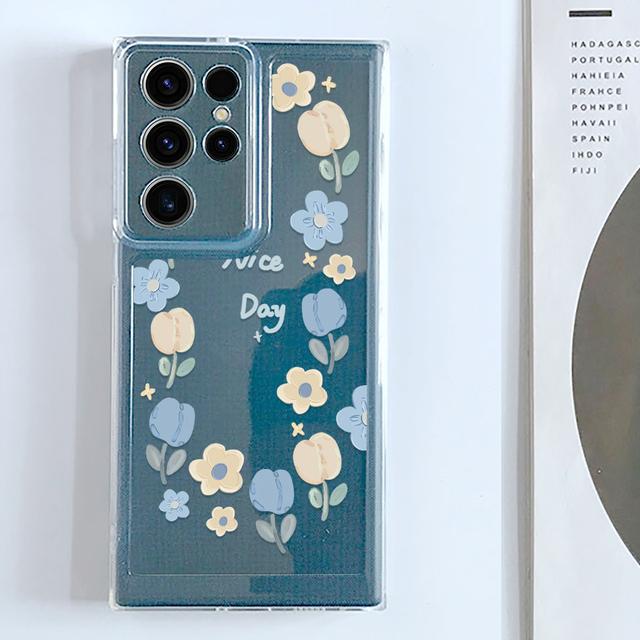 Modré pouzdro na telefon Tulip pro Samsung Galaxy S23 S23ultra S22 S22ultra S21 Plus S20ultra S20 Fe Květinová pouzdra Transparentní měkký kryt