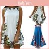 Gilet Elegante Sexy Gonna Corta Senza Maniche Stampata Floreale Vestito Casual Da Donna S-xxl
