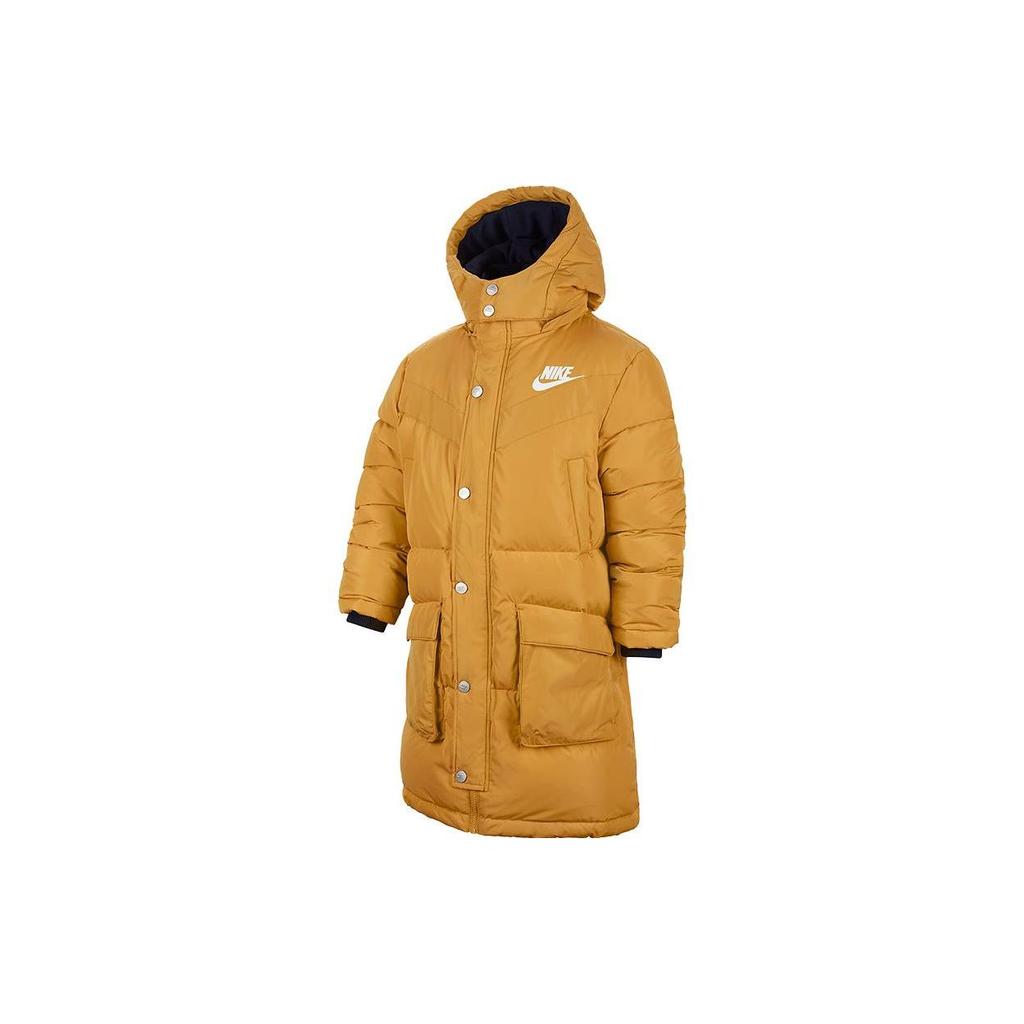 Nike Down Jacket With Letter Logo Print And Hood Kids Outerwear Yellow DR5582-280