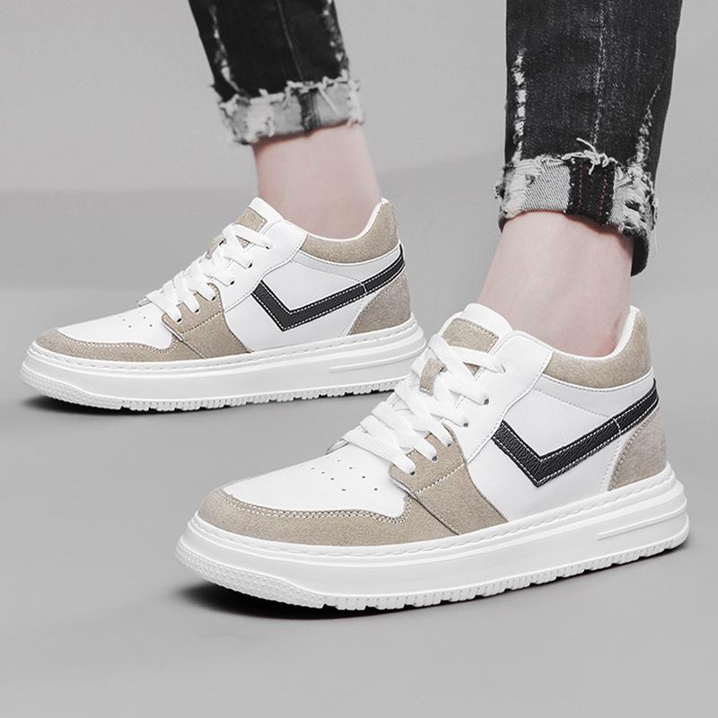 Spring Men's Height-Increasing Leather Sneakers: Non-slip, Wear-resistant, Trendy, and Versatile Casual Board Shoes