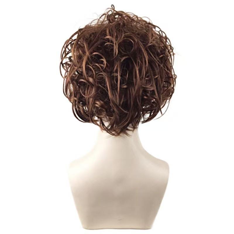 Short Curly Synthetic Wig Women Heat-Resistant Fiber Adjustable Bangs Any Face Shape Light Brown Dark
