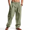 Four Seasons Men's Relaxed Fit Linen Casual Trousers - Wide-Leg Beach Sports Long Pants