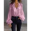 JPNTKY Women's Fashion Casual Solid Color Print Long Sleeve V-Neck Blouses & Shirts