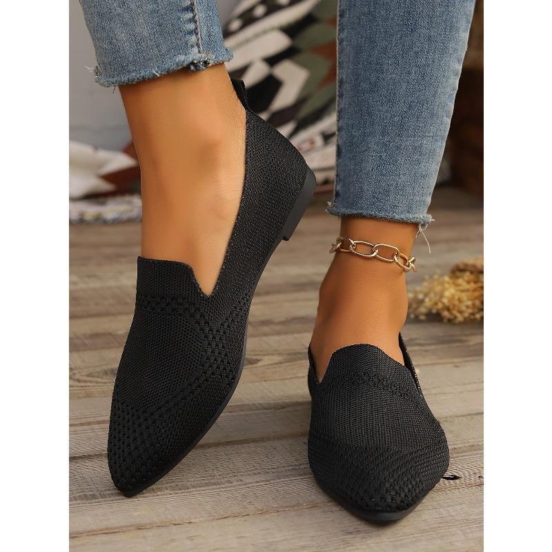 Spring New Large Size Pointed Flat Flying Woven Single Shoes Women's Slip-on Casual Shoes