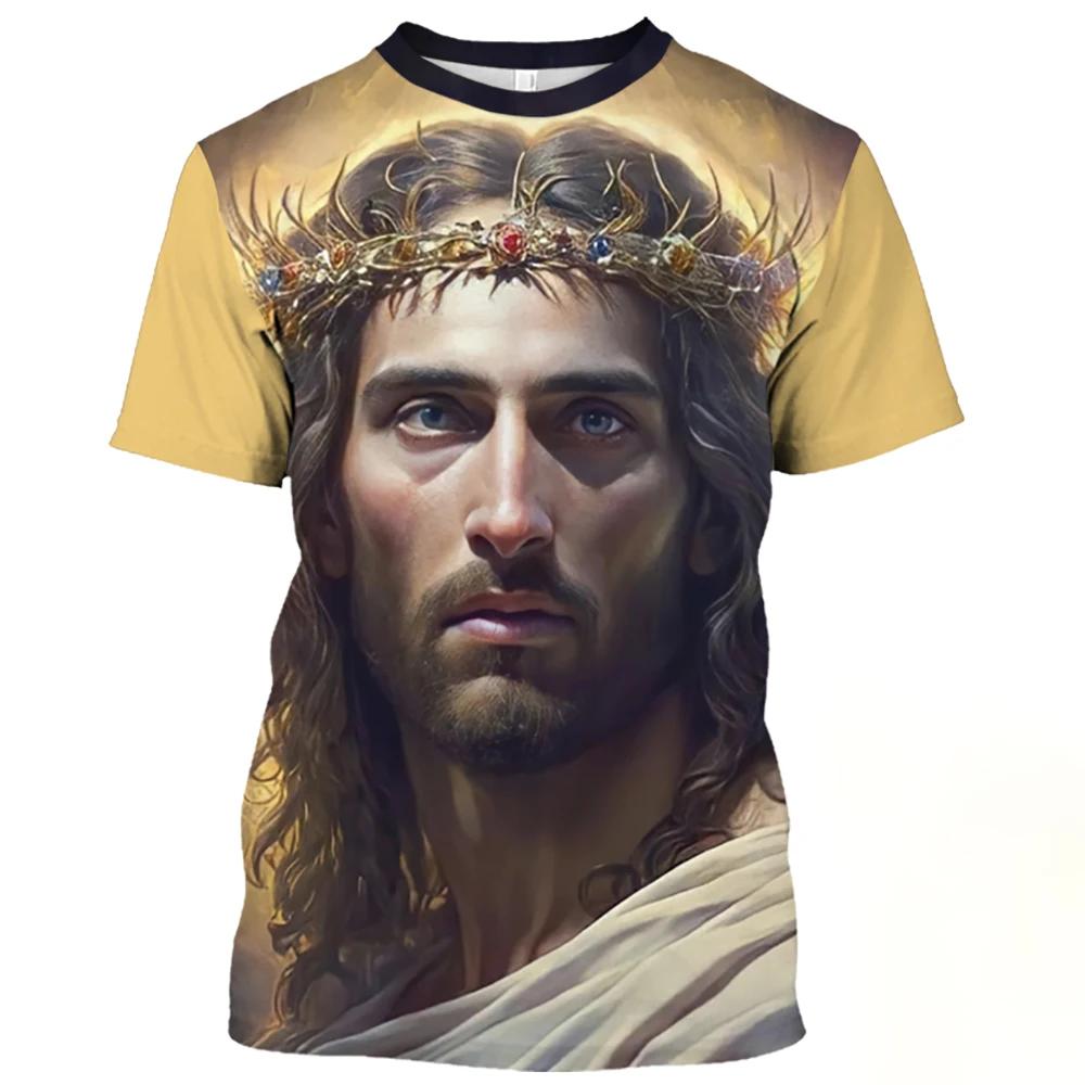 Jesus Christ Pattern Print T-Shirts Summer Casual O-Neck Oversized Quick-Drying Short Sleeve Catholicism Men's T-shirts