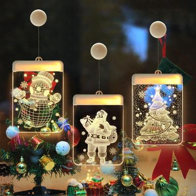 Luci di Natale Luci sospese 3D Decorazione della stanza Modellazione Camera da letto Vacanza Decorazione della finestra Pupazzo di neve Fiocco di neve Rettangolo