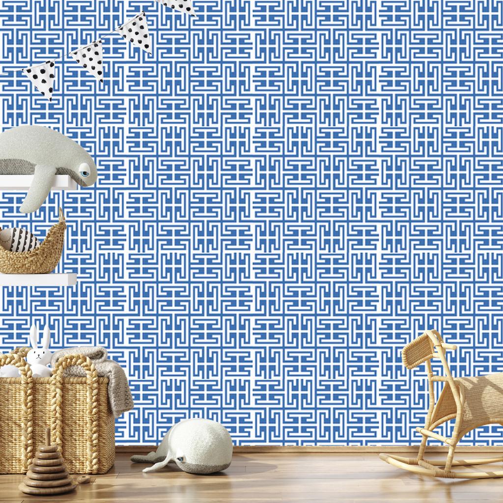 Wallpaper Geometric Pattern Azure and Blue for Living Room and Bedroom 50x1000