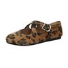 Simple and Versatile Suede Cross-buckle, Mary Jane Shoes, Women's Gentle and Shallow Temperament, Single Shoes, Ballet Shoes, Leopard Print.