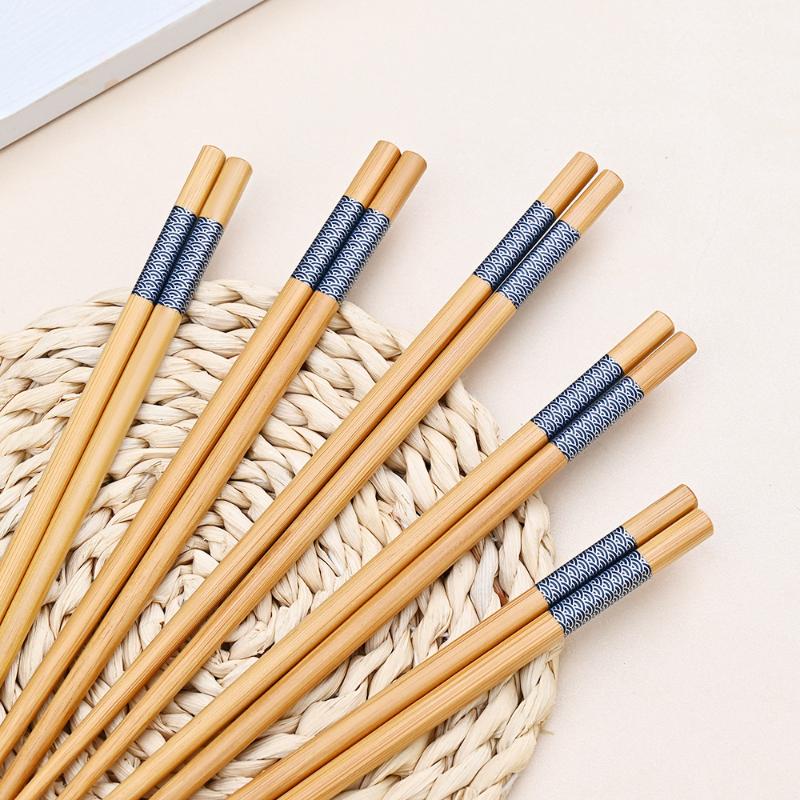 10 Paar Premium Bambusstäbchen mit blauer Kante Nördlicher Bambus Sicher Hohe Qualität Glatt Elegant Für Mahlzeiten Dekoration