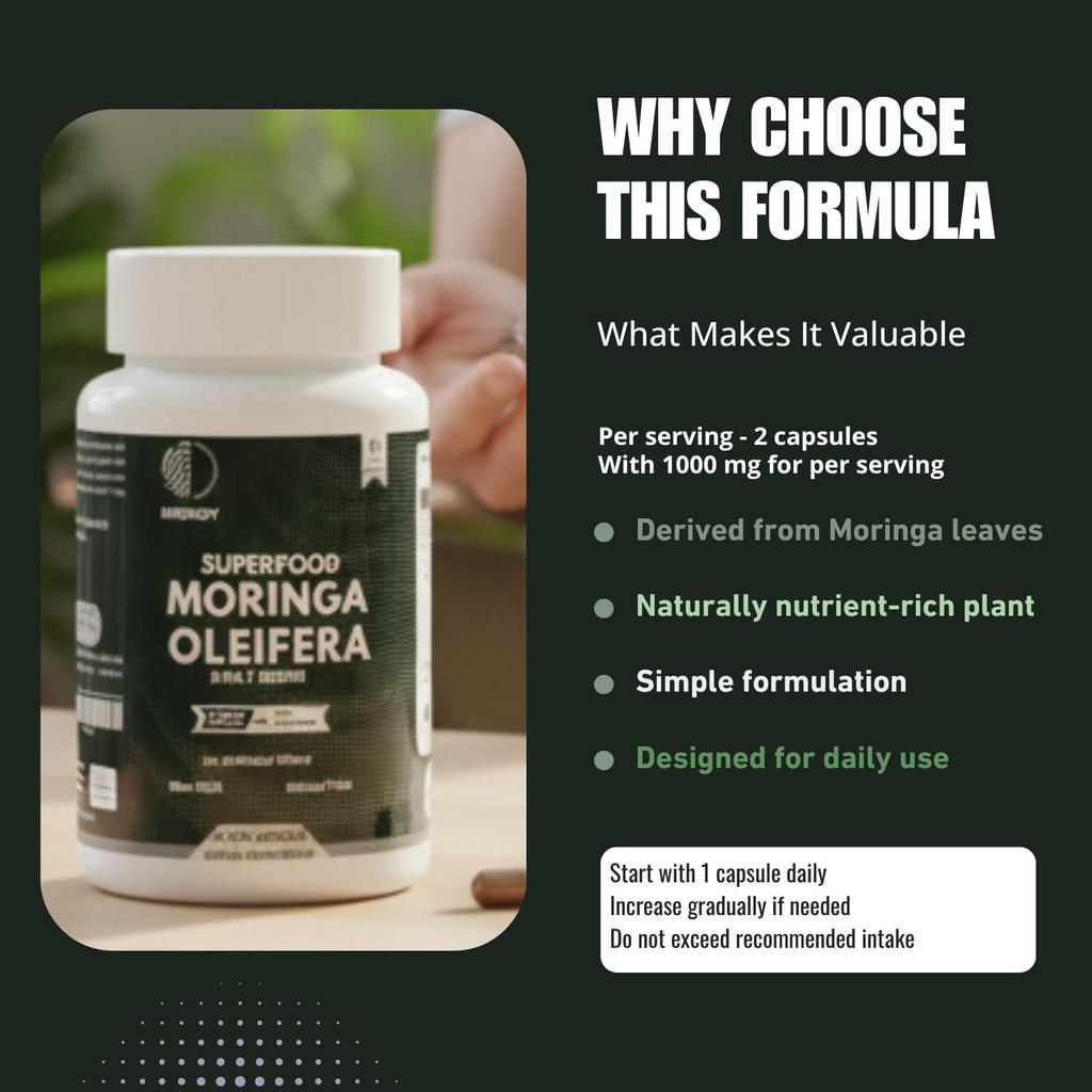 Heroot Moringa Oleifera Blattkapseln 1000mg | Pflanzenpulver | 60 Kapseln
