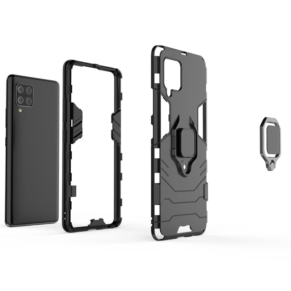 Ring Armor Pancerne Hybrydowe Etui Pokrowiec + Magnetyczny Uchwyt Samsung Galaxy A42 5G Czarny