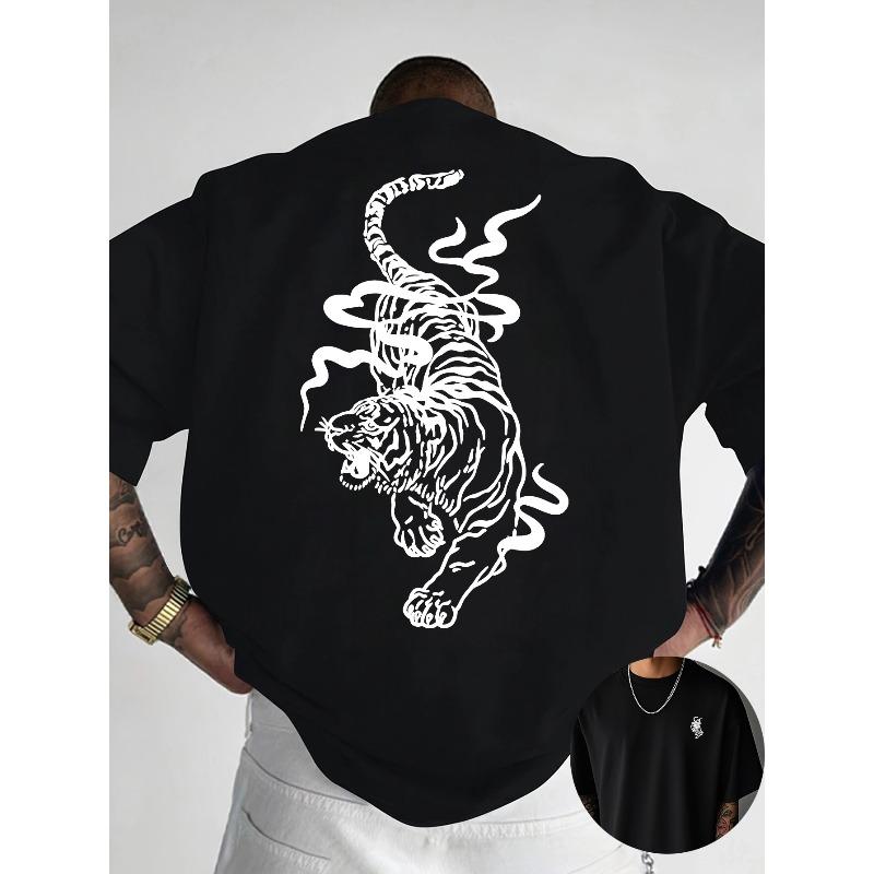 European Size Creative Front And Back Printed Round Neck T-Shirt,Trendy And Fashionable Short Sleeves for Summer, Casual Everyday Style Top