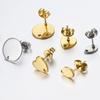 10pcs Gold Stainless Steel Love Heart Ear Studs for DIY Earrings Base Jewelry Making Hole Dangle Charm Components Accessories