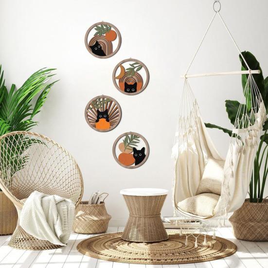 4 Pcs Wooden Round Boho Wall Art Bohemian Hollow Out Circle Wall Decor Neutral Minimalist Farmhouse Wall Hanging Sign for Bedroom Patio Balcony