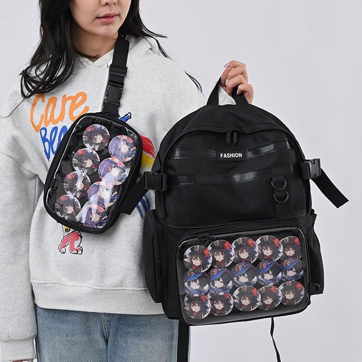 Geanta Ita utilizabila Rucsac Ita Rucsac Ita Capacitate mare Rucsac mare Transparent Otaku Otakatsu Oshikatsu Negru Negru [Harujio] Detasabil/2WAY