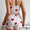 2 Pcs Women's Pajamas Set Casual Sleepwear Printed Shorts Tank Tops and Shorts White Ventilate Soft Casual Love Printing Suits