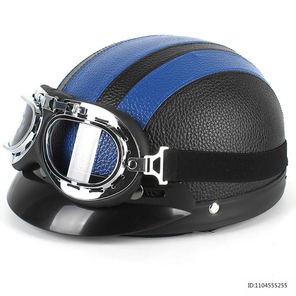 Vintage Half Helmet for Motorcycle Motorbike Leather Open Face Half Helmet Riding Casco Moto Scooter Moto Helmet DOT Approved