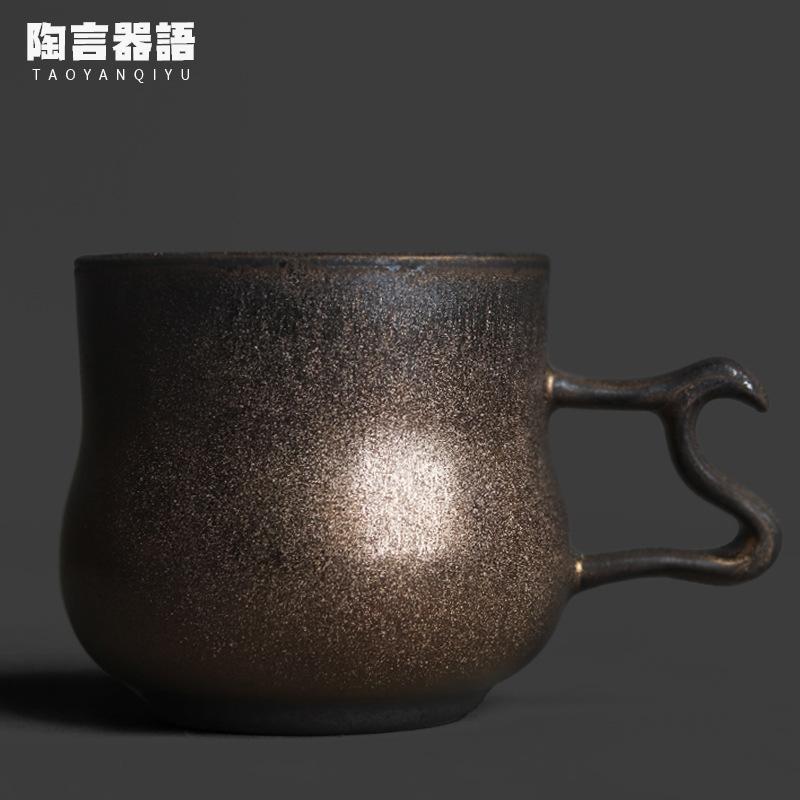 

380ml Black Gold Gourd Handle Coffee Mug Handmade Oatmeal Breakfast Mug Afternoon Tea Mug Office Water Cup Teaware Items Gifts As Your Choose