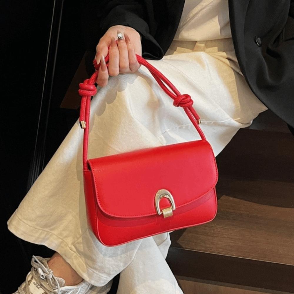 Fashion Vintage Buckle Shoulder Bag Solid Color Leisure Women's Armpit Bag Adjustable Cuasal PU Leather Handbag Girls