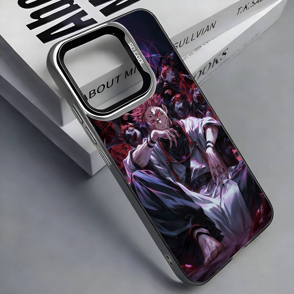 R-Ryomen Sukuna J-Jujutsu K-Kaisen Colorful Silver Back Phone Case For IPhone 17 16 15 14 13 12 11 Plus Pro Max Plus