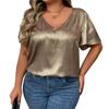 T Shirts For Women Pleated R-Neck Dressy Casual Blouses Printing Short Sleeve Summer Tops Loose Fit