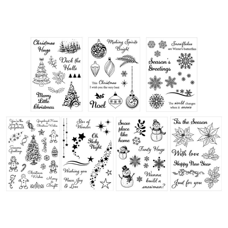 

7Pcs Christmas Themed Decorative Stamper Clear Silicone Stamper for Card Making Journal Planner Scrapbooking Decoration 1