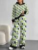 Striped European and American Autumn Casual Geometric Figure Long-sleeved Suit Women's Hooded Sweater Trousers Two-piece Set