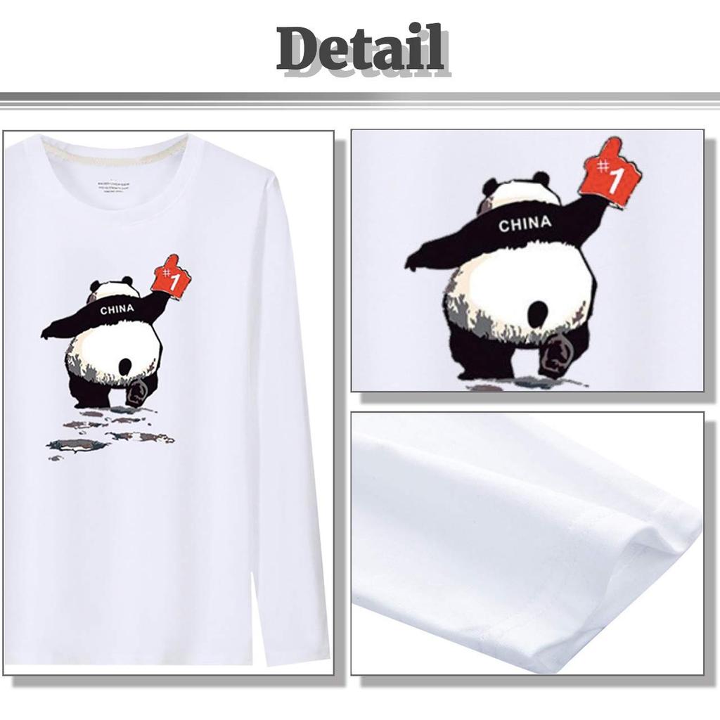 BUZZxSELECTION Men's Long Sleeve T-Shirt with Panda Animal Print, TSL038 (03 Gray, M)