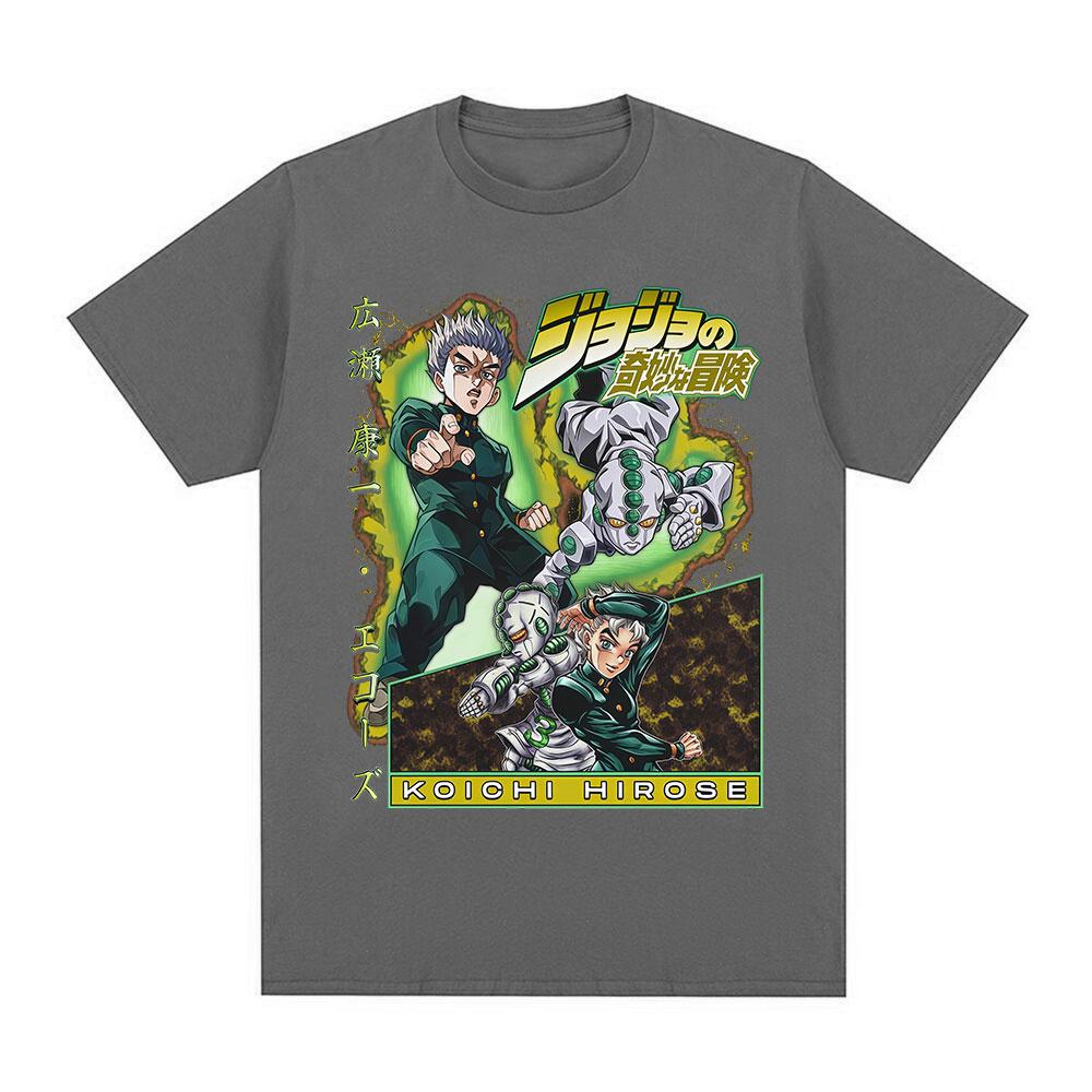 Аниме JoJo s Bizarre Adventure Хиросе Коичи Паттерн Футболка 2026 Лето Унисекс Женская Повседневная Хлопковая Оверсайз Футболка Уличный Стиль Y2K S