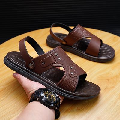Slippers Men's Summer New Leaking Toe Sandals Leather Crocodile Pattern Sandals Integrated Casual Fashion Beach Men's Shoes