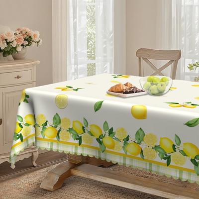 Round Table Cloth, Yellow Lemon Flower Waterproof And Oil-Proof Tablecloth, Restaurant Coffee Table Rectangular Tablecloth