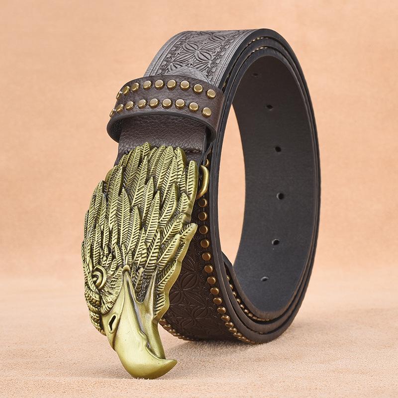 

Ретро ремень мужской ремень с заклепками тиснением ремень для мальчиков персонализированный орел свинцовый декоративный ремень 125cm темно-коричневого